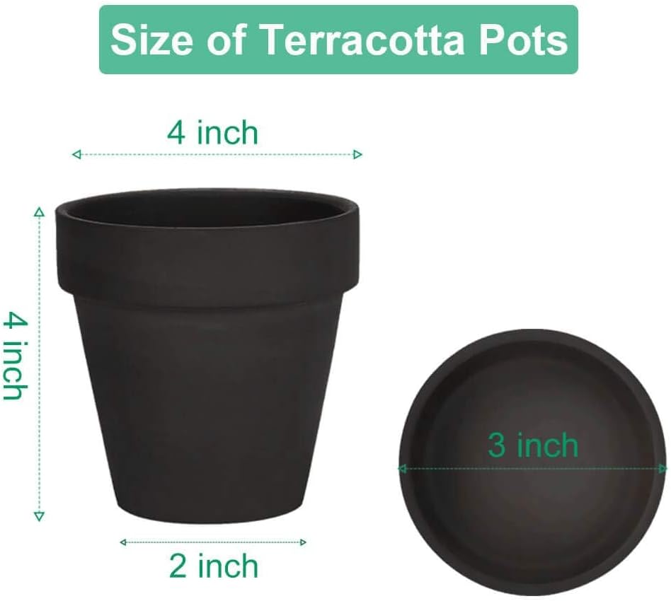 vensovo 10,2cm Schwarzer Tontopf für Pflanzen mit Untertasse - 6er Pack Kleiner Terrakotta-Pflanzent