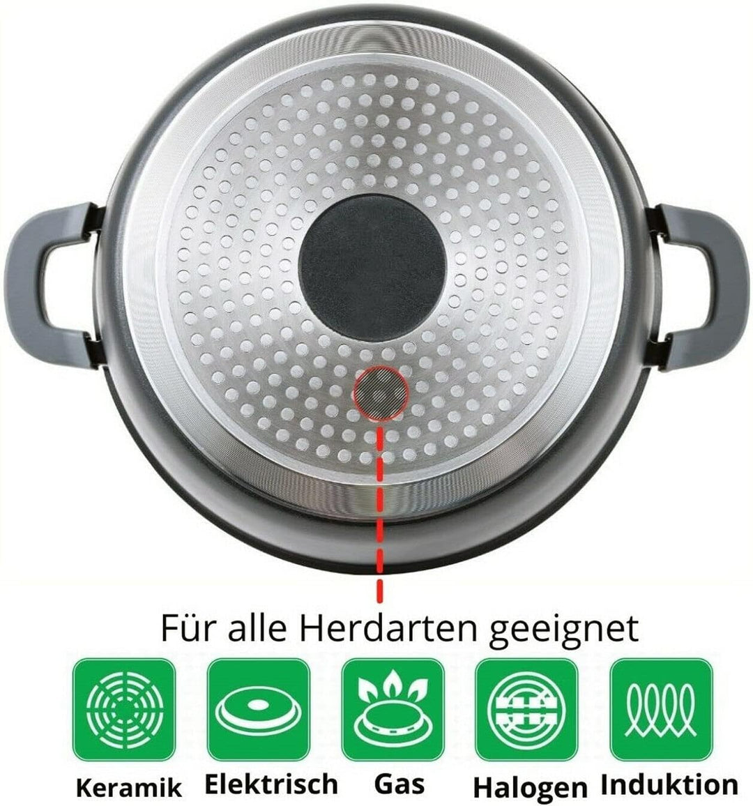 Kochtopf 4,5 L Suppentopf Aluminiumguss Antihaft Milchtopf Induktion Schmortopf 24 cm mit Glasdeckel