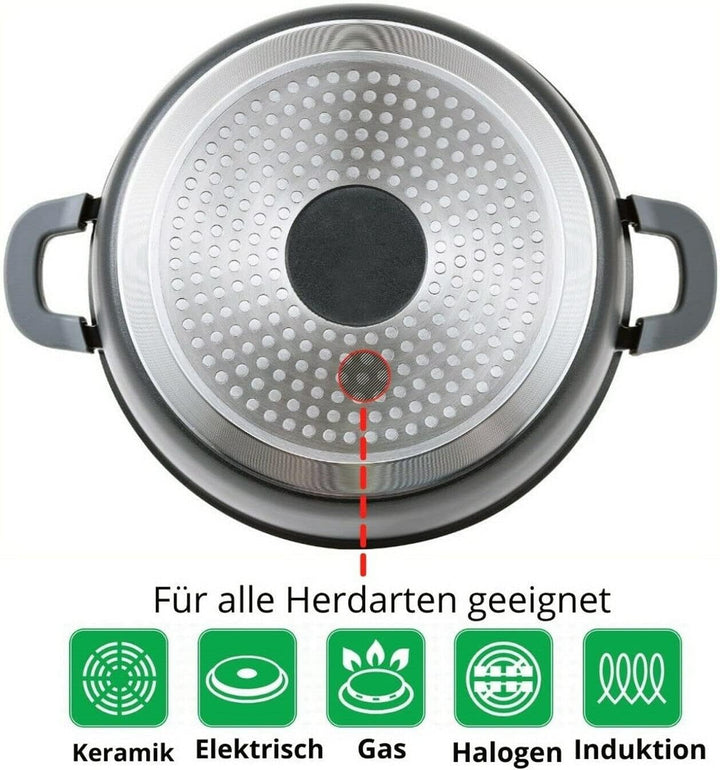 Kochtopf 18 L Suppentopf Aluminiumguss Antihaft Milchtopf Induktion Schmortopf 40 cm mit Glasdeckel