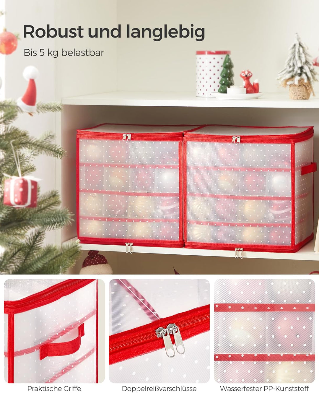 SONGMICS Aufbewahrungsbox für Weihnachtskugeln, Weihnachtskugeln Aufbewahrung, 64 Fächer je 7,6 cm,