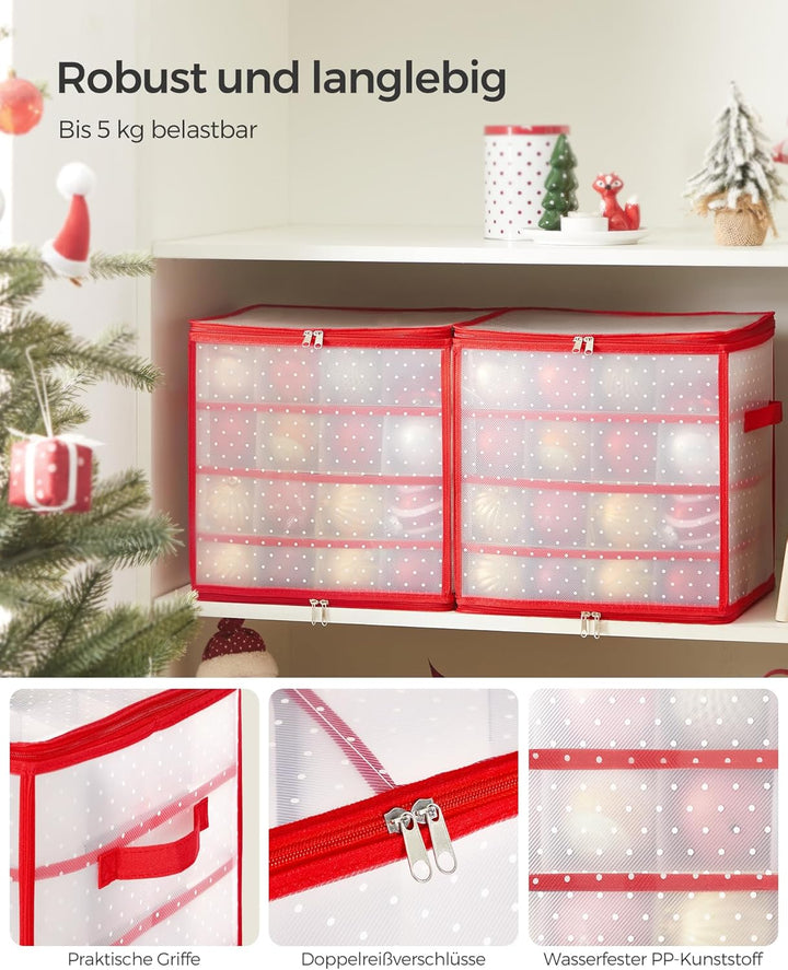 SONGMICS Aufbewahrungsbox für Weihnachtskugeln, Weihnachtskugeln Aufbewahrung, 64 Fächer je 7,6 cm,