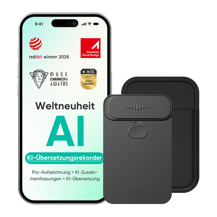 KI-Diktiergerät für Notizen &amp; Zusammenfassung (Schwarz)
