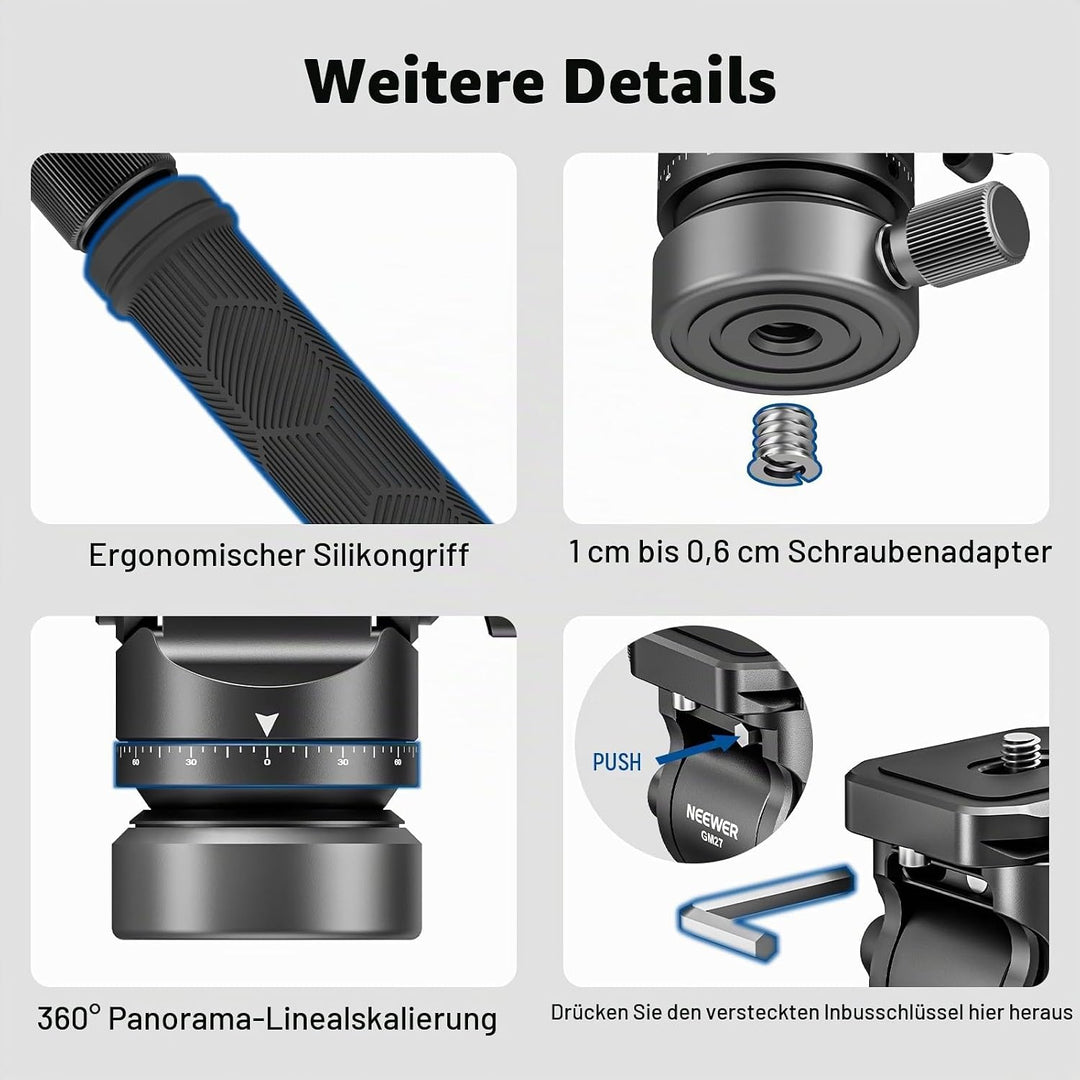 NEEWER Fluidkopf für Videostativ mit +/-10° Nivellierbasis (⌀37mm), Metall Stativkopf Videokopf mit