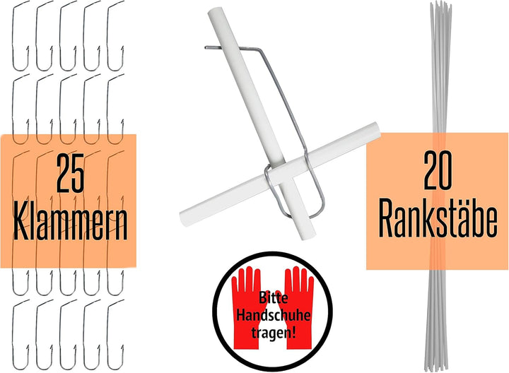 20 weisse unverwüstliche und langlebige Pflanzstäbe aus Glasfaser (GFK) 1 m x 7 mm + 25 Klammern 8-1