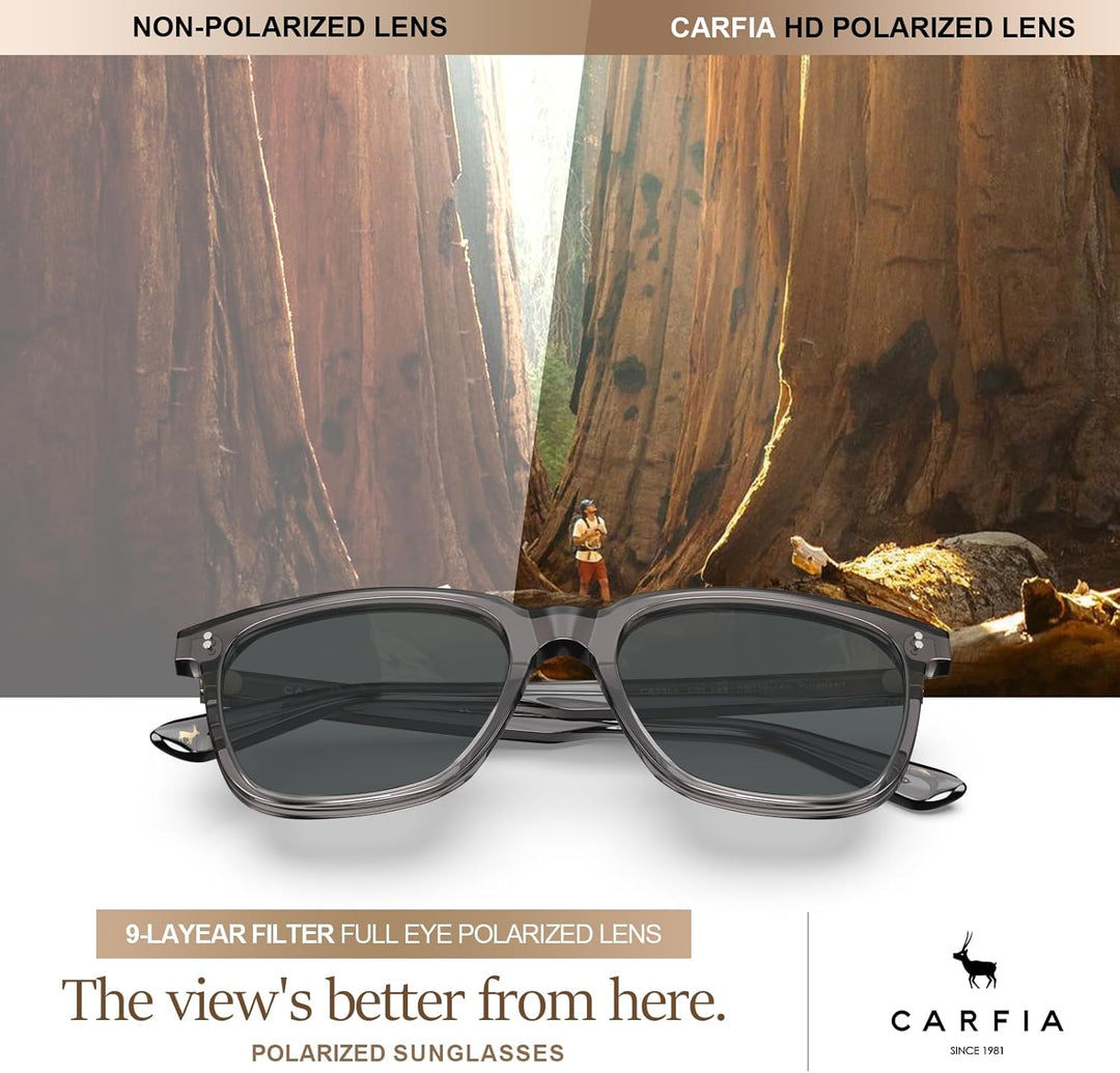 CARFIA Polarisierte Herren Sonnenbrille mit Rechteckig Acetatrahmen, 100% UV-Schutz Sportliche Sonne