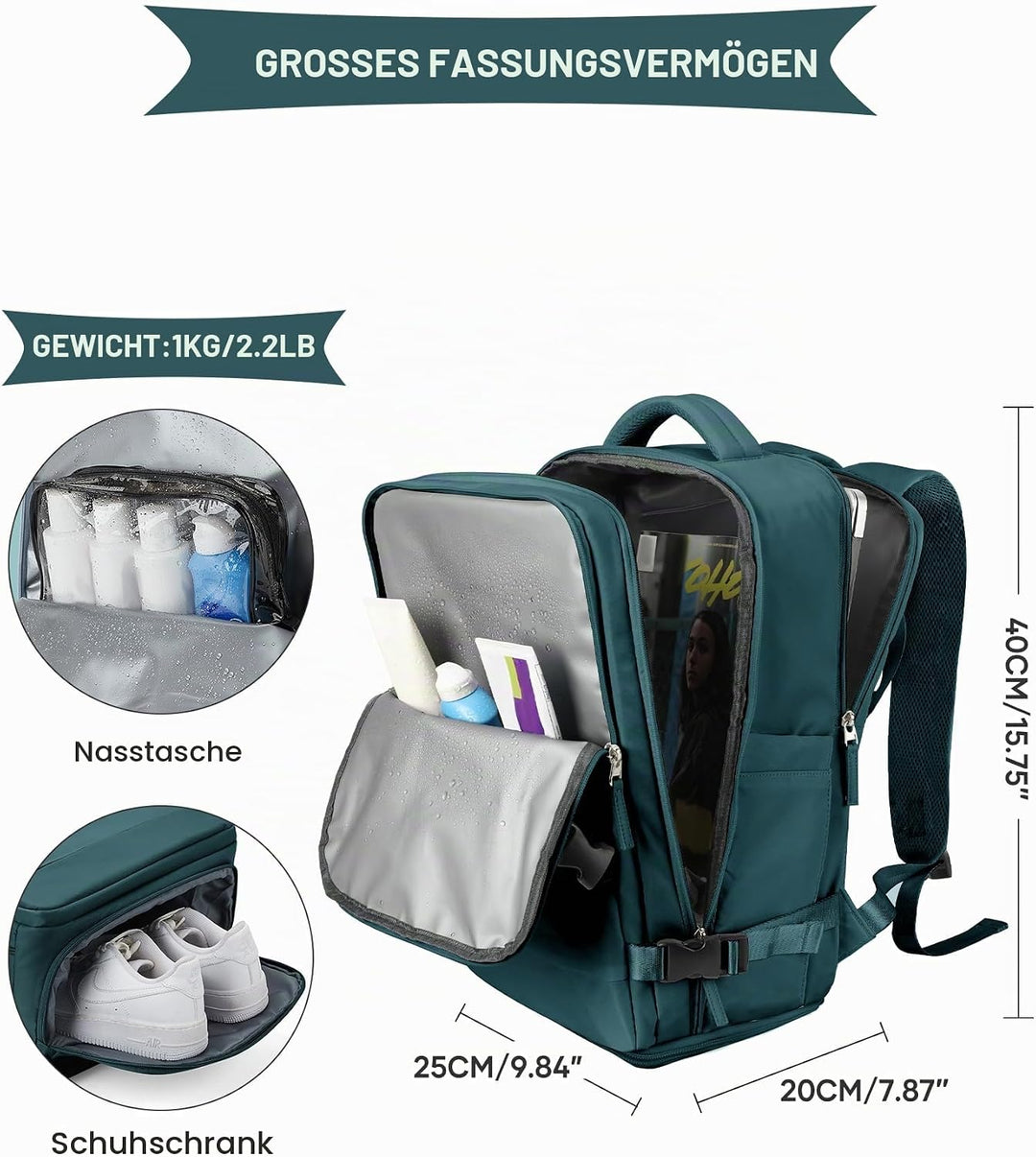 SZLX Grosser Reiserucksack Damen,Ryanair Handgepäck 40x20x25 Rucksack Easyjet Cabin Bag Rucksack Was