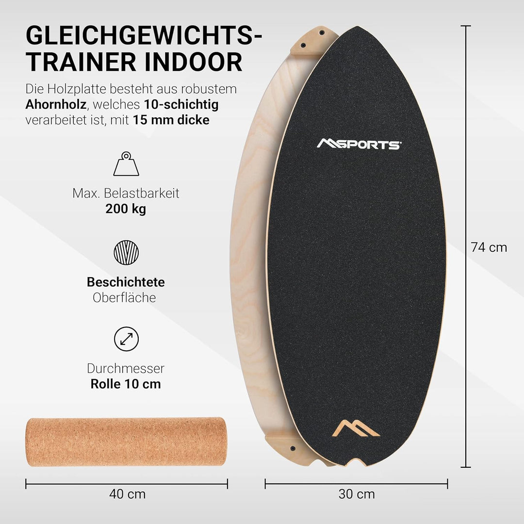 Surf Balance Board aus Holz/Balance Skateboard inkl. Rolle | Balance Board & Indoor Surfboard Trickb
