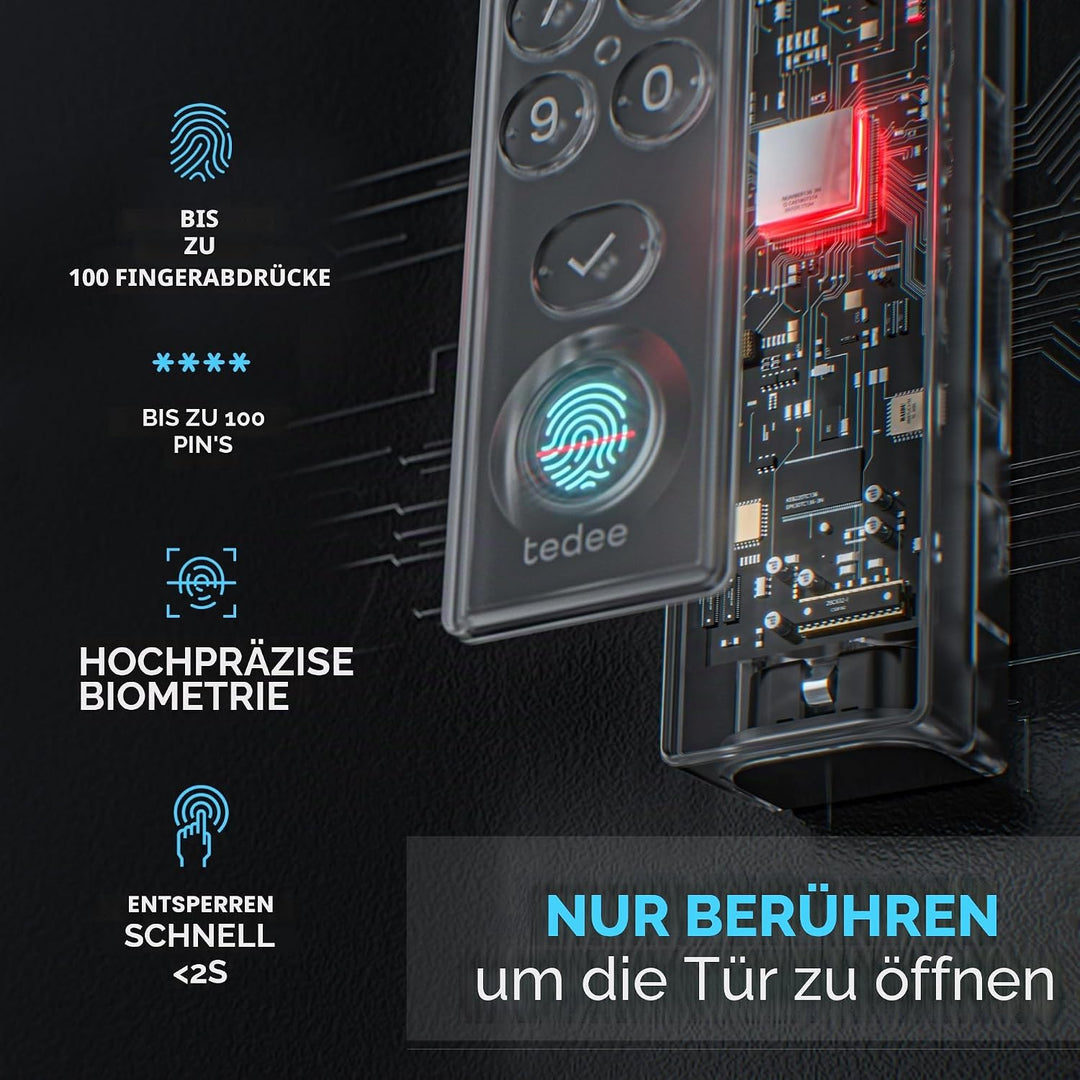 tedee Lock GO 2 Aluminium Set |smartes Türschloss Schwarz | biometrisches Tastenfeld Schwarz | Smart