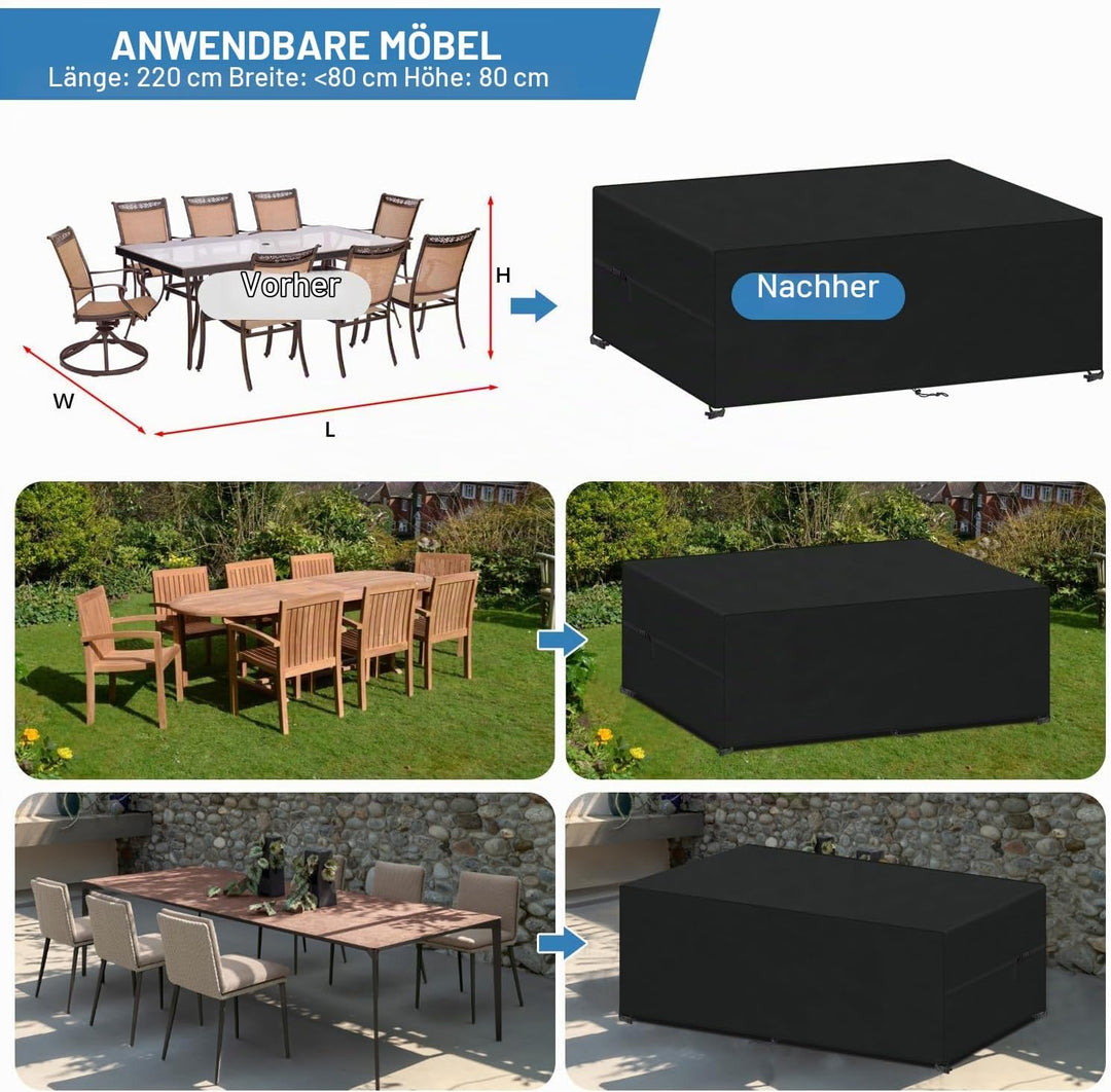 VANSHEIM Abdeckung für Gartenmöbel 220x80x80cm Loungemöbel Abdeckung | Wasserdicht Abdeckhauben für