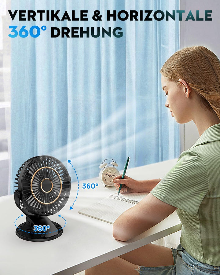 COZII Mini Ventilator, USB Ventilator Leise Clip Ventilator Tischventilator mit LED-Anzeige, 720° Dr