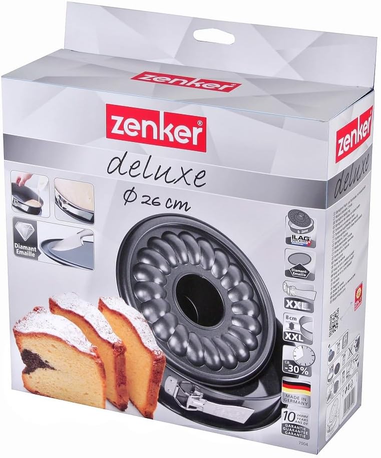 Zenker 7004 Springform Ø 26 cm DELUXE, Backform mit Emaille-Versiegeltem Flach- und Rohrboden aus St