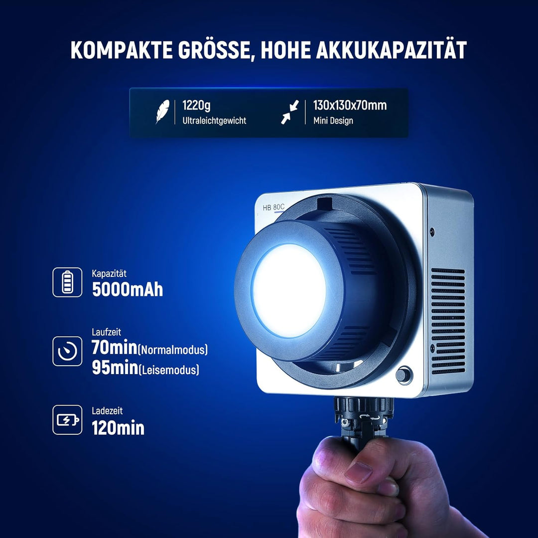 NEEWER 80W RGBWW LED Videoleuchte mit Reflektor und 72Wh Akku, APP/2,4G Steuerung 18 Effekte 10400lu