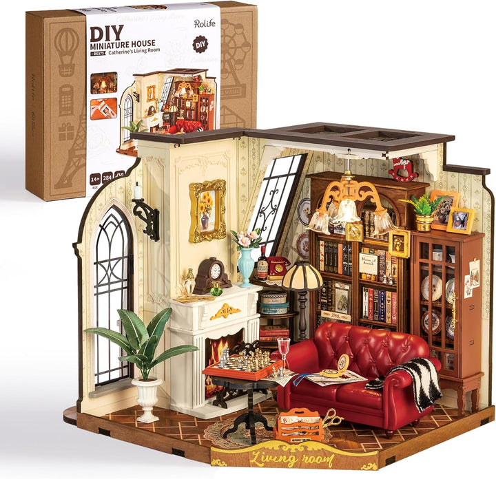 Rolife DIY Miniatur Haus Catherines Wohnzimmer Puppenhaus Bausatz für Erwachsene zum Basteln Miniatu