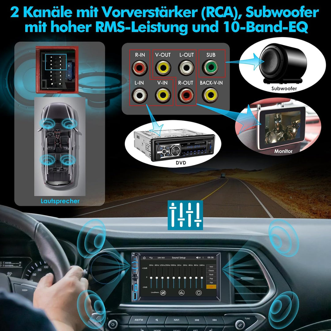 2 Din Radio mit Wireless Carplay und Android Auto Autoradio mit Bildschirm Touchscreen, Bluetooth, A