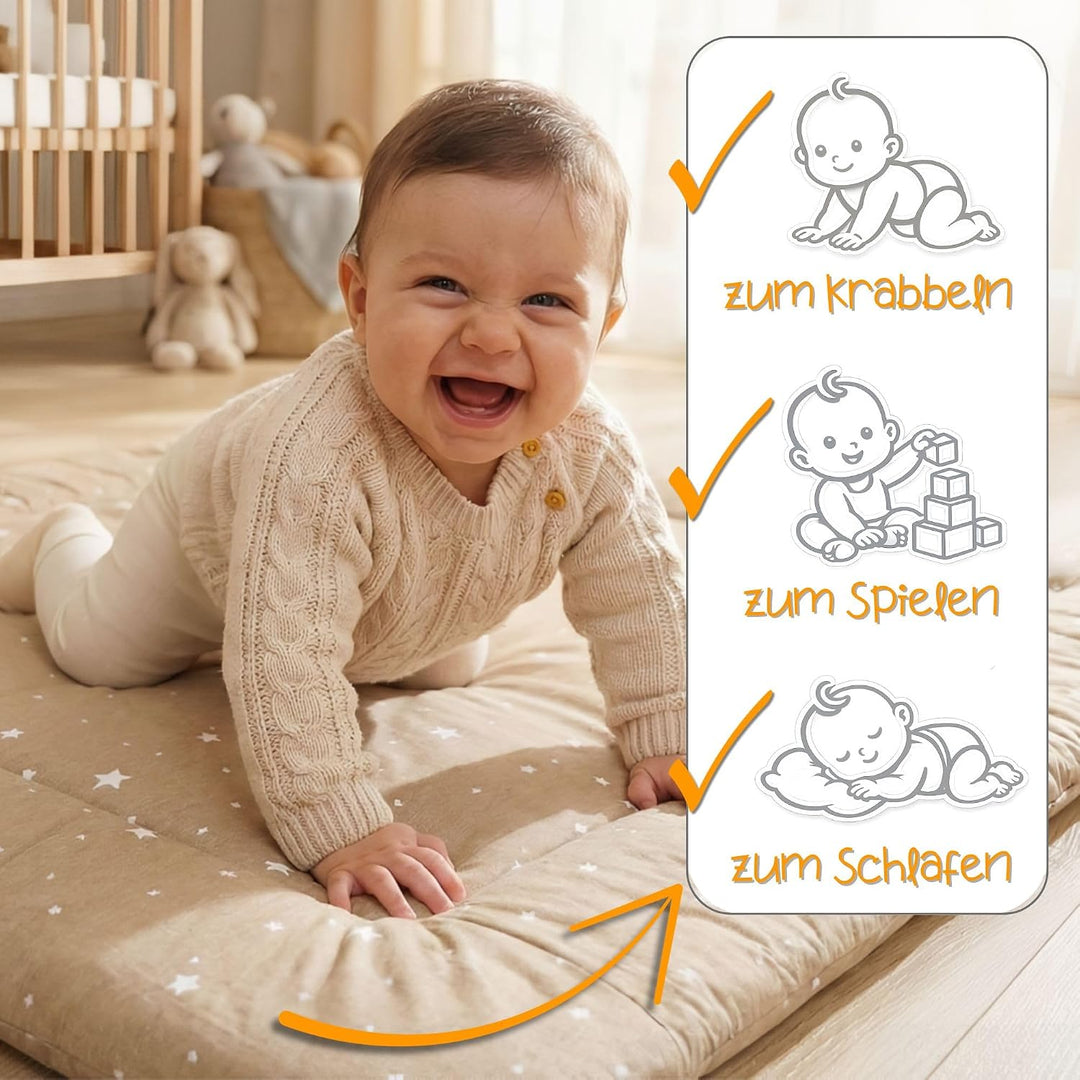 Krabbelmatte Baby 100 x 100 cm gepolstert – Krabbeldecke Spieldecke waschbar bei 30 Grad für Kinderz