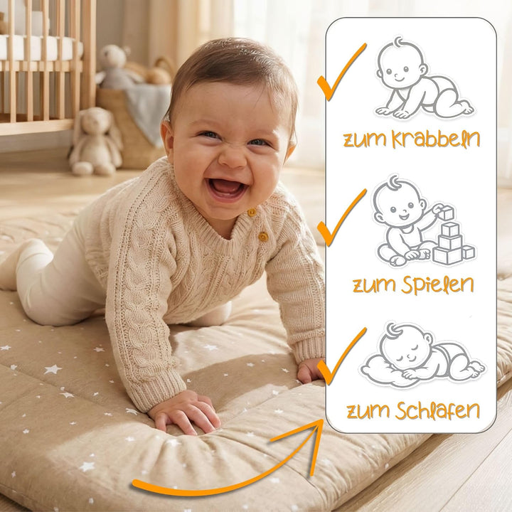 Krabbelmatte Baby 100 x 100 cm gepolstert – Krabbeldecke Spieldecke waschbar bei 30 Grad für Kinderz