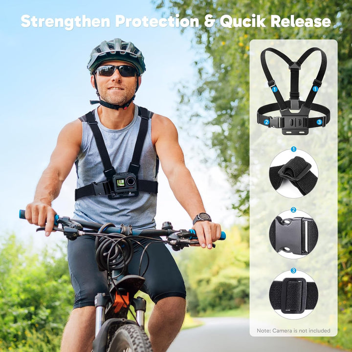 AKASO 6 in 1 Action Cam Brustgurt Kit, kompatibel mit EK7000/EK7000 Pro/Brave 4/Brave 4 Pro/Brave 7