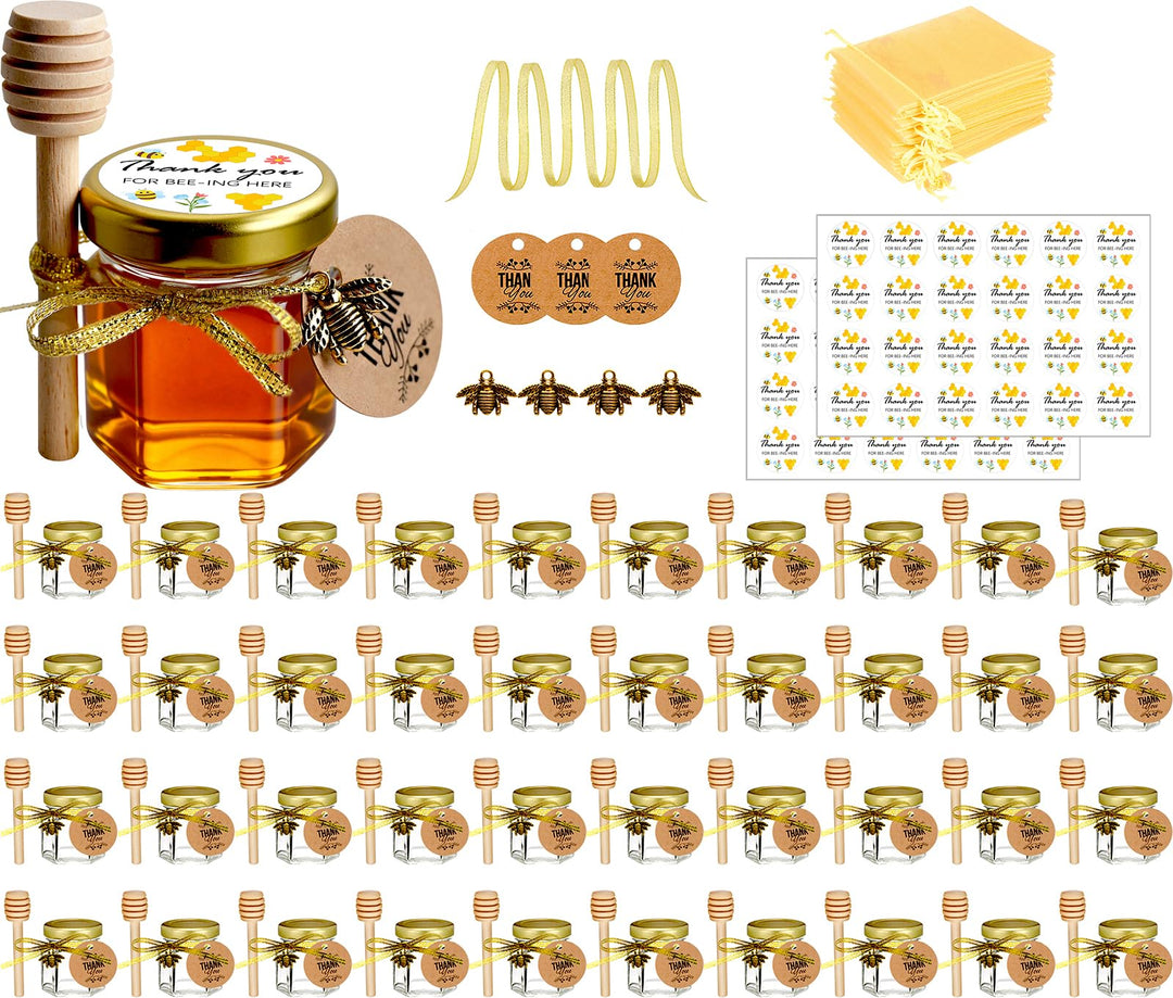 Ahhute Kleine Honiggläser, Honigglas mit Honiglöffel, Kleine Gläser mit Bienen Anhänger, Mini Honigt