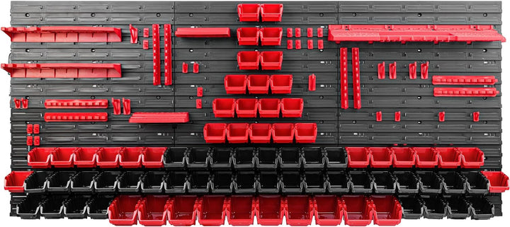 Lagersystem Werkstattregal | 172 x 78 cm | 78 stck. Box | Wandregal mit Werkzeughalterungen und Stap