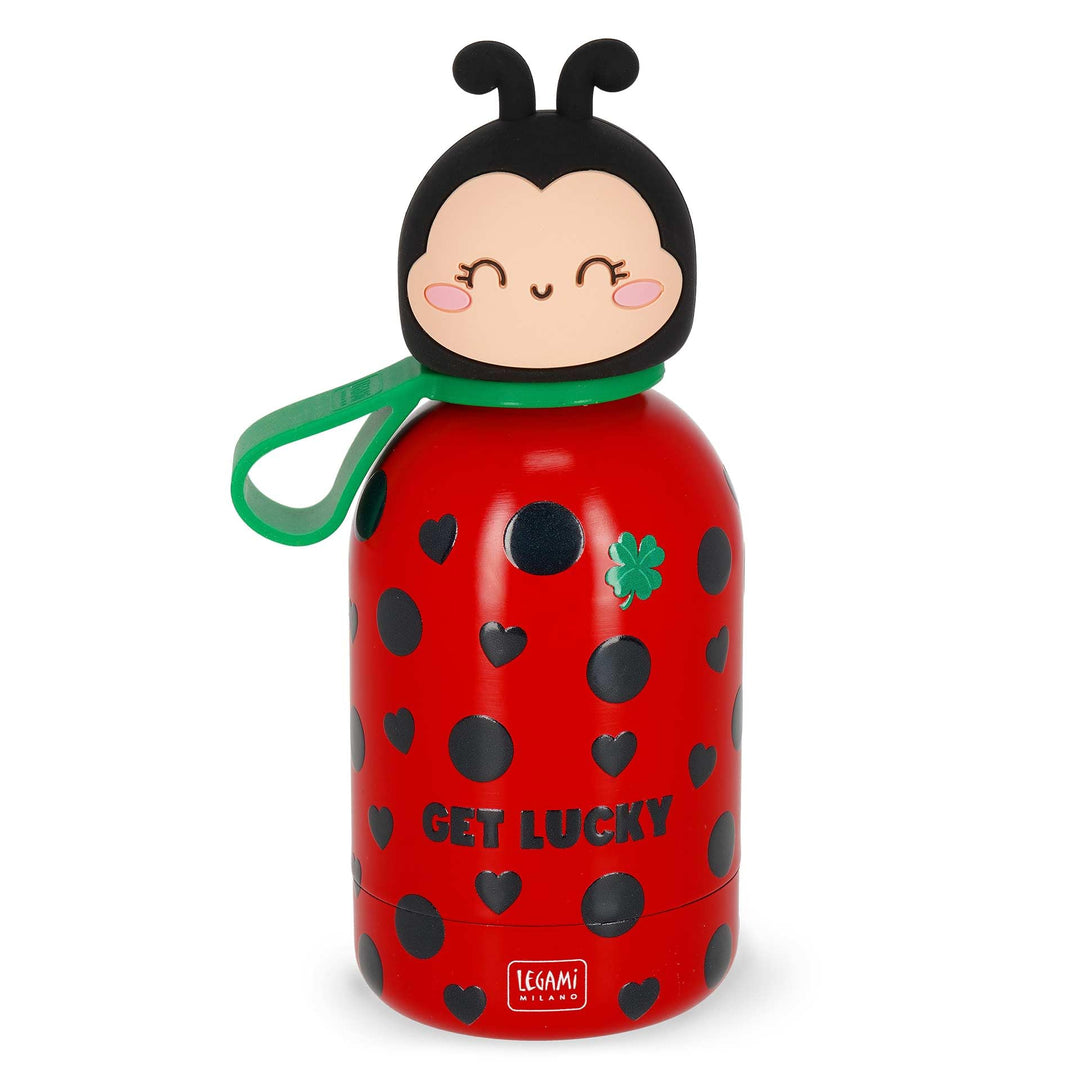 Legami - Hot&Cold BFF Kinder-Wasserflasche, Ladybug, doppellagig aus 18/8 Edelstahl mit luftdichtem