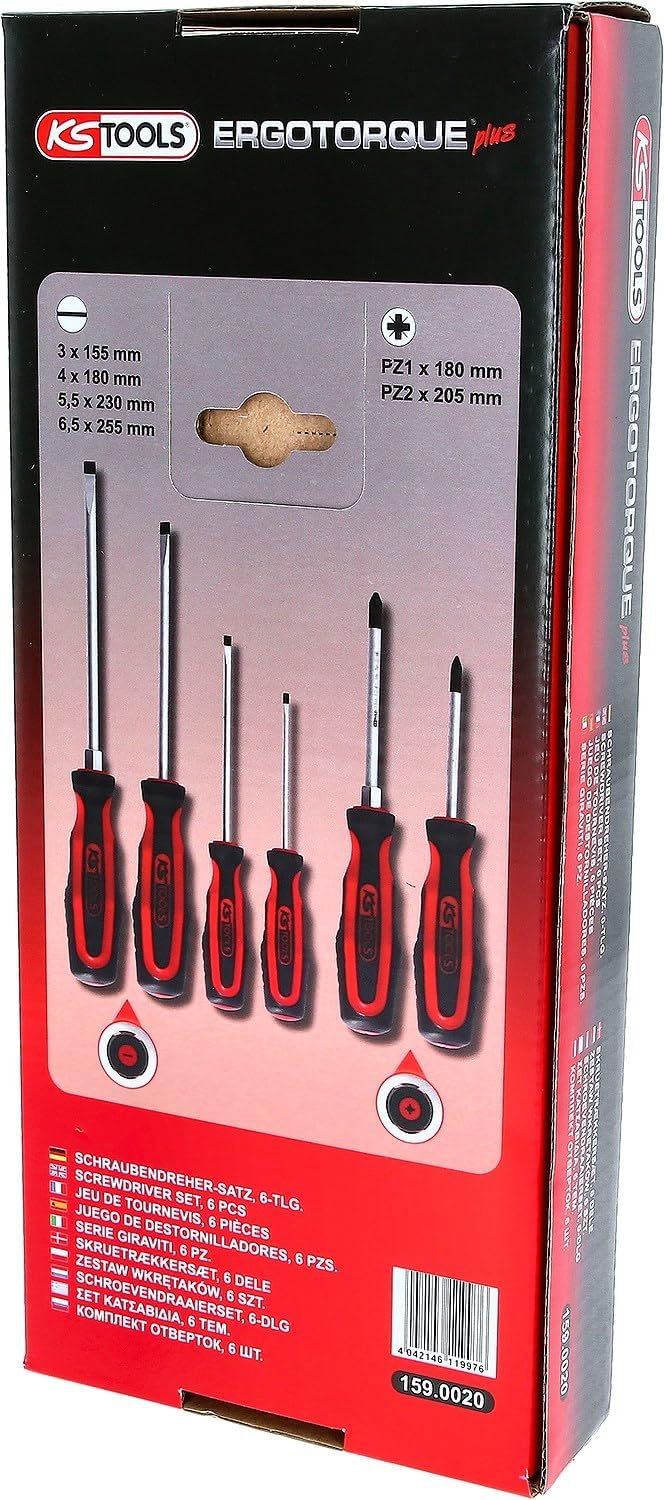 KS Tools 159.0020 ERGOTORQUEplus Schraubendreher-Satz, 6-tlg. Schlitz, PZ