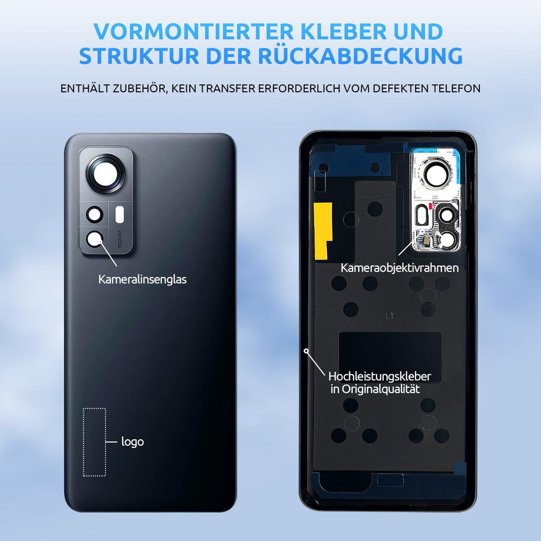 Eonpam Akkudeckel für Xiaomi Mi 12 / Mi 12X Rückseite Glas Original Backcover Back Glas Ersatz Repar