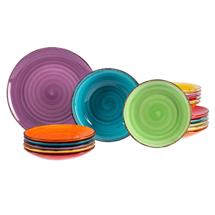 MamboCat 18tlg. Teller-Set Uni bunt | Edles Steingut-Geschirr | Speiseteller + Suppenteller 750 ml +