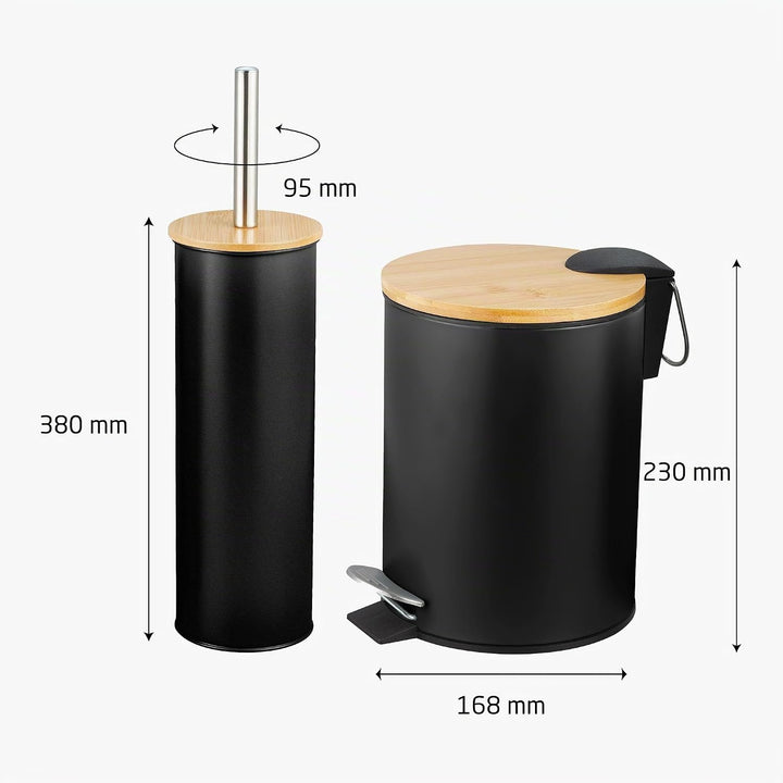 Amig - Set aus Mülleimer und WC-Bürstenhalter Naturline - Ø168 x 230 mm - Edelstahl und Bambus - Far