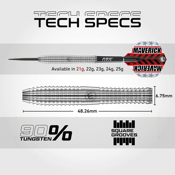 WINMAU Maverick 21 Gramm Profi Stahlspitze Wolfram Dartpfeile mit Flüge und Stiele (Wellen)