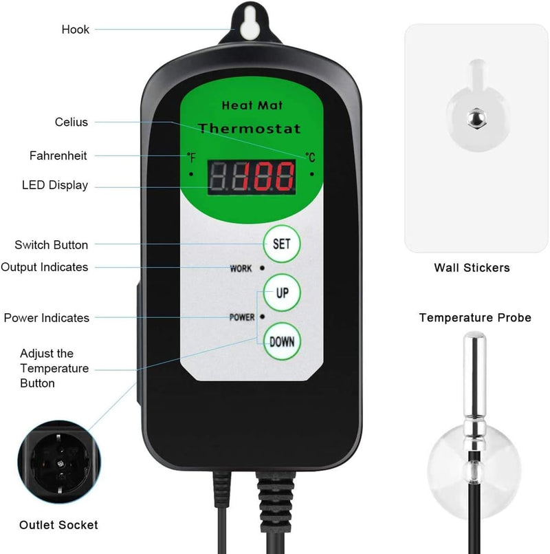 RIOGOO 24 * 52 cm Sämling-Heizmatte und Thermostatregler 68-108 ° F Digitaler Thermostatregler IP68