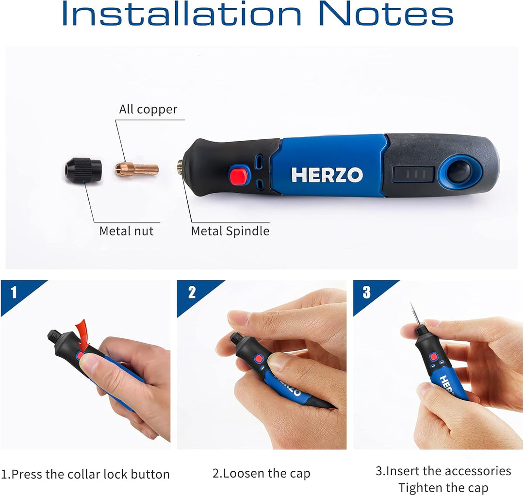 HERZO Mini Multifunktionswerkzeug, 3.7V Li-Ion Akku Mehrzweckschleifmaschine, mit 3 variabler Drehza