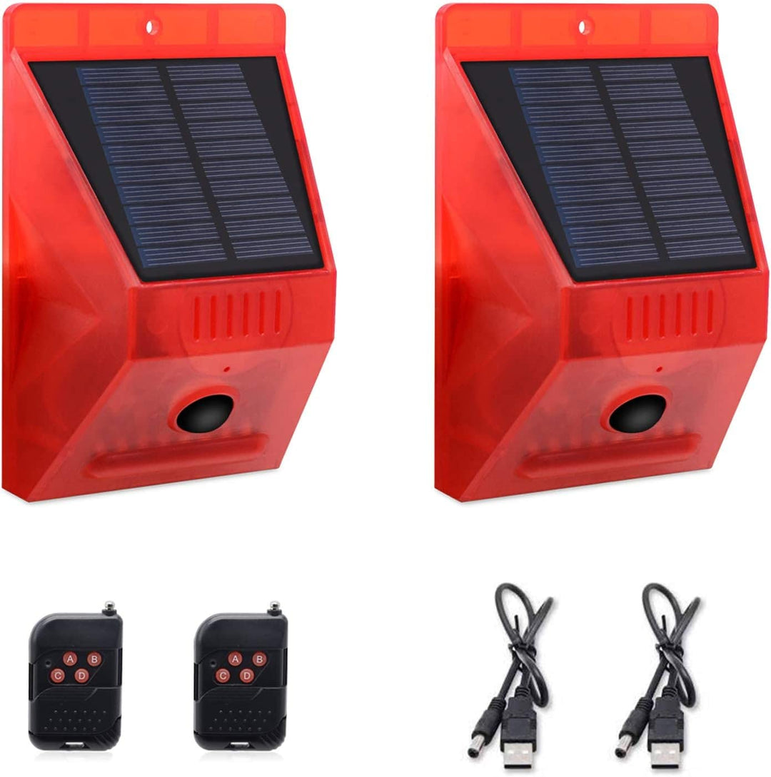 Solar Alarmanlage Blitz Hell mit Fernbedienung Bewegungsmelder Draussen Alarm Hell 129db Ton Sicherh