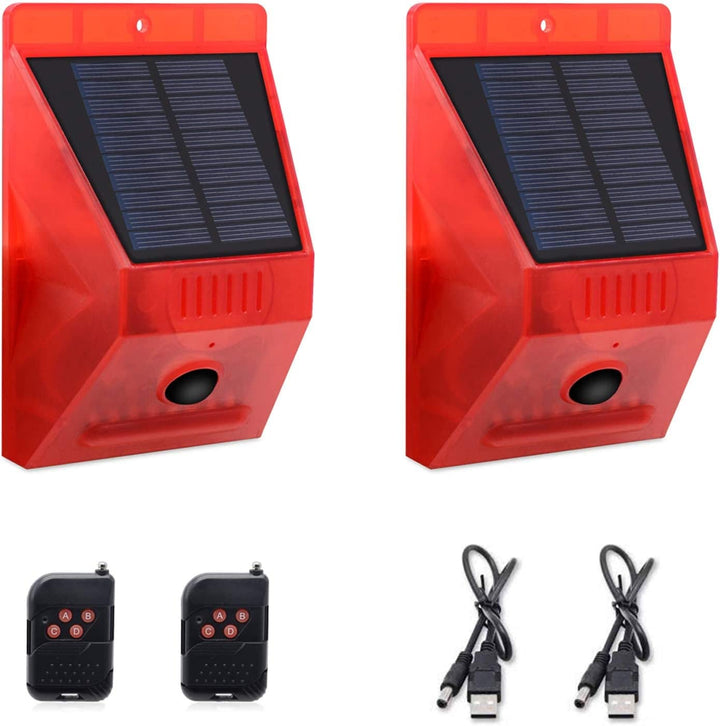 Solar Alarmanlage Blitz Hell mit Fernbedienung Bewegungsmelder Draussen Alarm Hell 129db Ton Sicherh