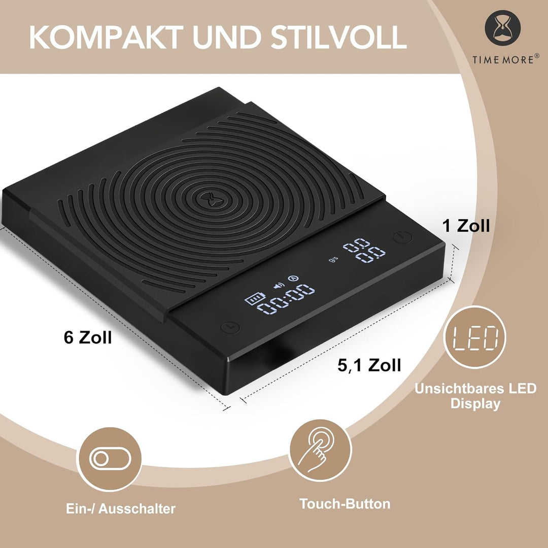 Black Mirror Basic 2, TIMEMORE Kaffeewaage mit Timer, Durchflusskontrolle, 0,1g Genauigkeit, mit aut