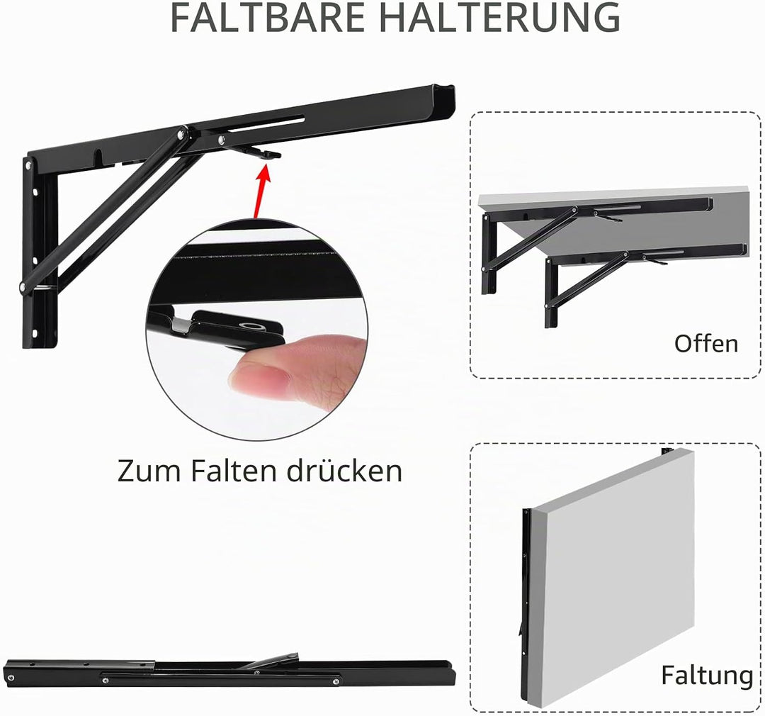 YUMORE Klappkonsole Schwerlast 500mm Regalträger Klappbar Schwarz - 2 Stück Metall Klappkonsolen Wan