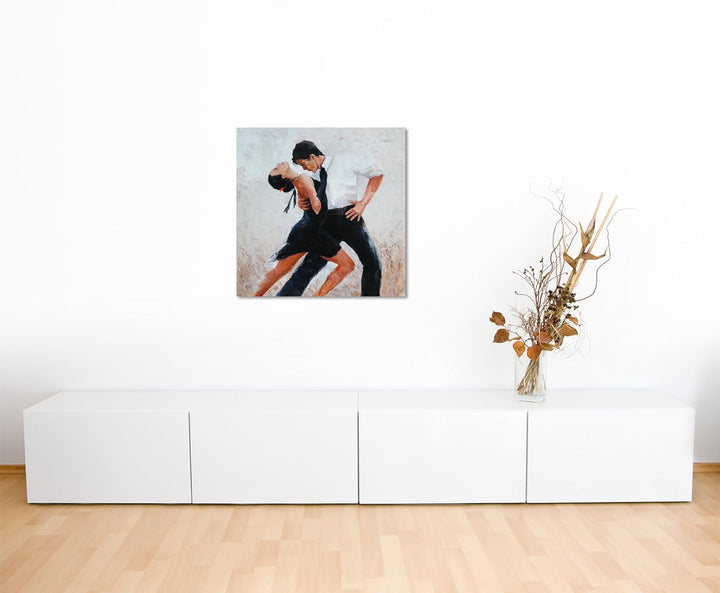 Sinus Art Wandbild 90x90cm Digitales Gemälde – Tangotänzer mit weissem Hintergrund auf Leinwand für
