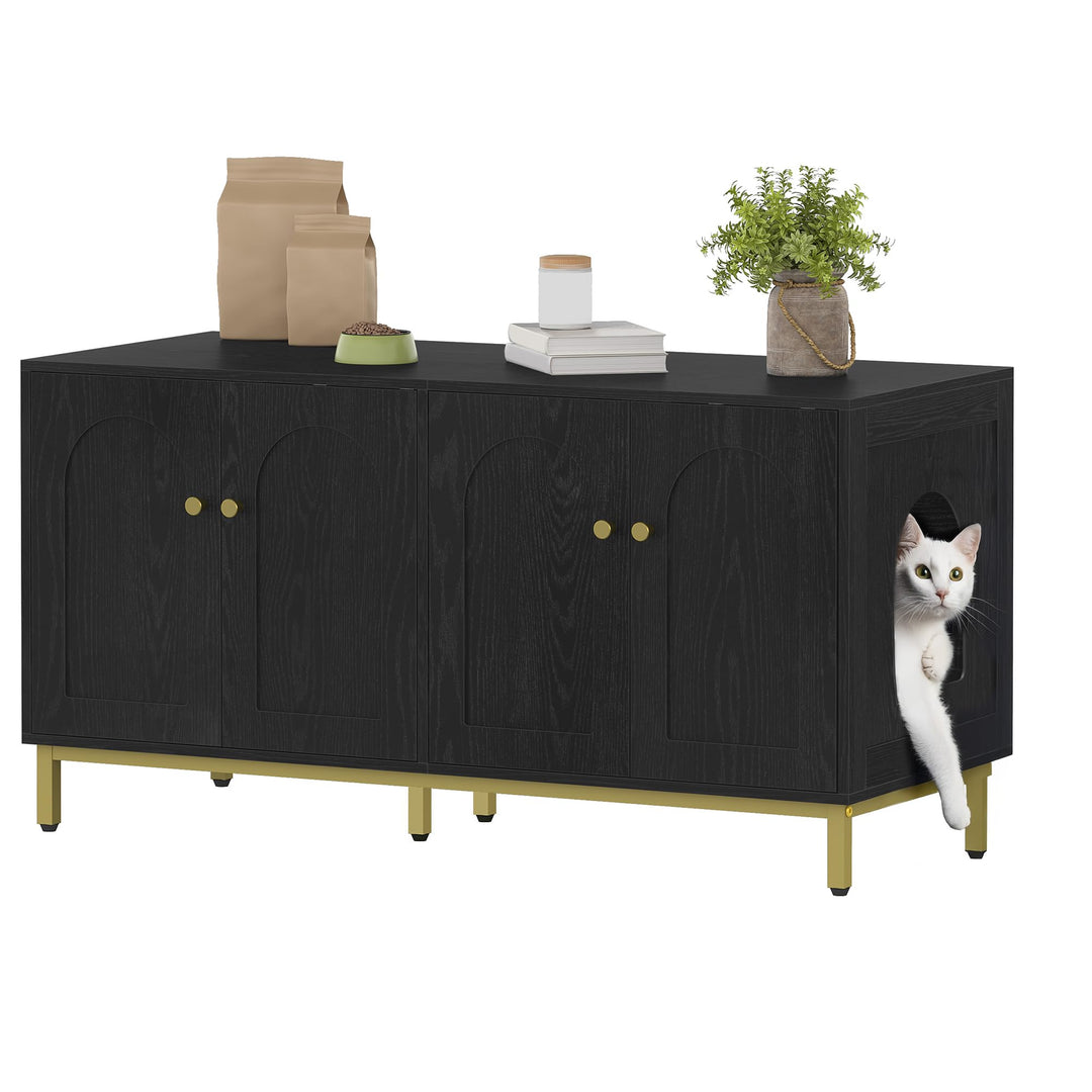 Hzuaneri Katzenschrank für 2 Katzen, 119cm Versteckte Katzentoilettenmöbel, Hölzernes Haustierhaus,