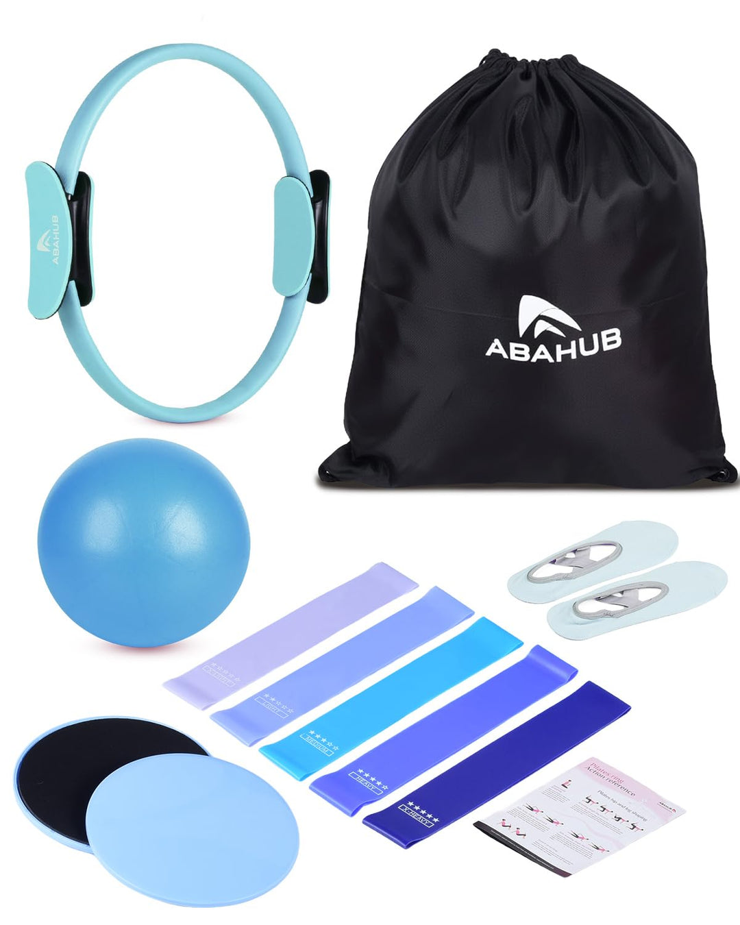 Abahub Pilates Ring Set, 35CM Magic Circle, 25CM Mini Ball,5er Set Fitnessbänder,Yoga Socken,Gleitsc