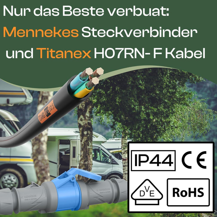 netbote24 Profi CEE Verlängerunskabel Camping Caravan TITANEX Kabel 3x1,5 mm² mit MENNEKES Stecker 1