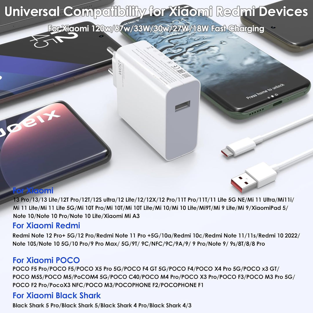 120W USB Ladegerät Ladekabel für Xiaomi 17 Ultra 15 14T pro 13T 12T, Redmi Note 15 14 13 Pro+ 5G, Ne