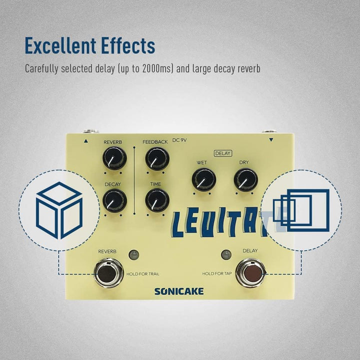 SONICAKE Delay und Reverb 2 in 1 Gitarren Effektpedal Digital Levitate Delay Reverb, Delay Reverb