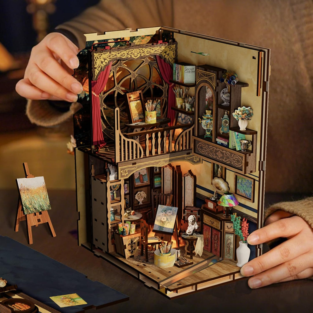 Book Nook Kit, DIY Miniatur Haus Puppenhaus Bausatz Bücherregal Deko für Jugendliche und Erwachsene（