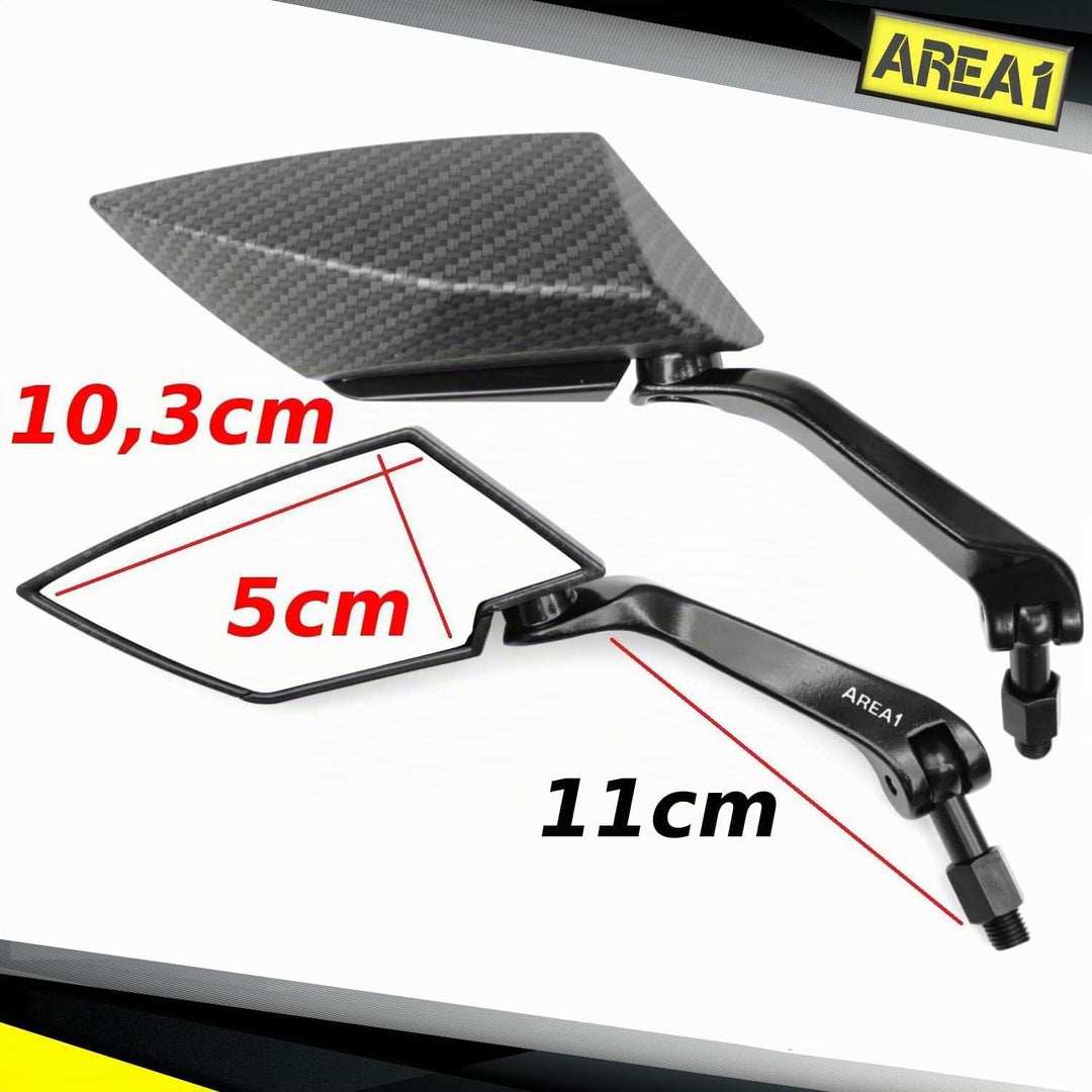 Area1 Universal Motorrad Rückspiegel Paar e-geprüft 2x M10 Rechtsgewinde + Linksgewindeadapter, pass