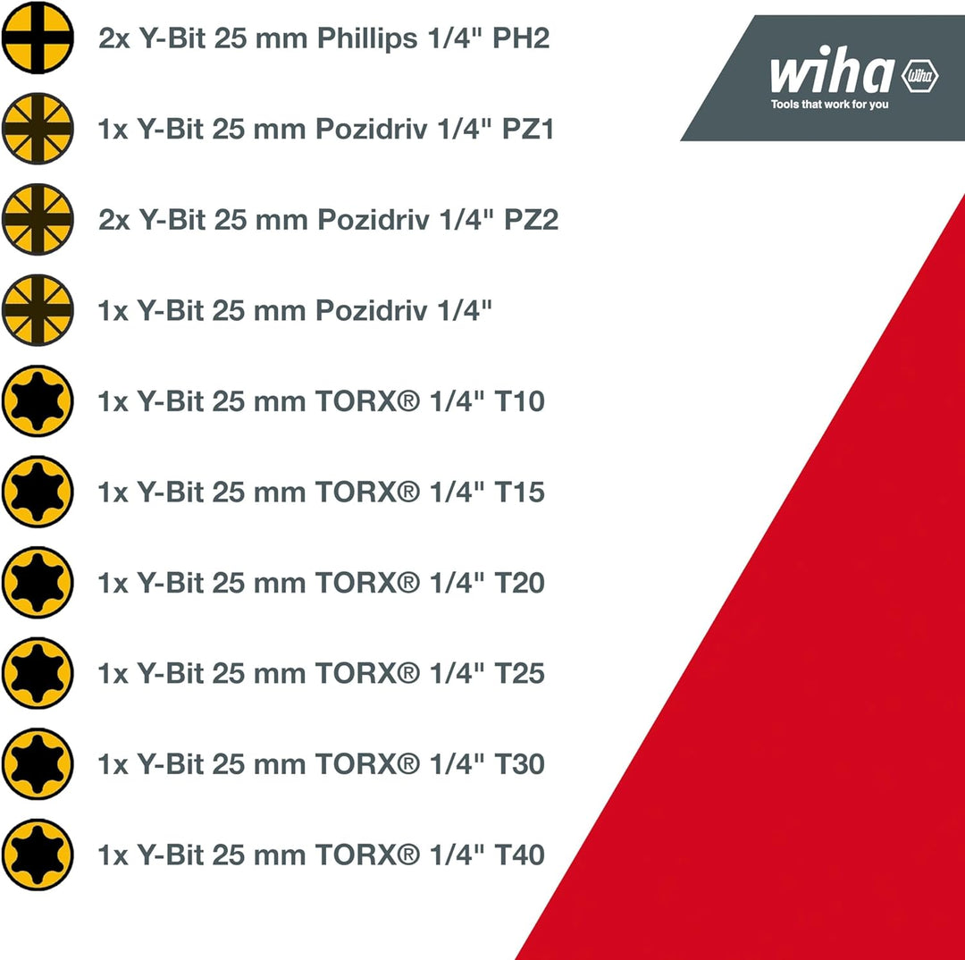 Wiha Bit Set FlipSelector 13tlg. I Y-Bit 25 mm I PH, PZ, TORX I magnetischer Bithalter I Zubehör für