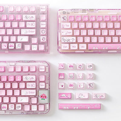 YUNZII Sakura Kitty Dye Sub Keycaps, 120 Pudding Keycaps Sublimation PBT Custom Keycaps mit Key Pull