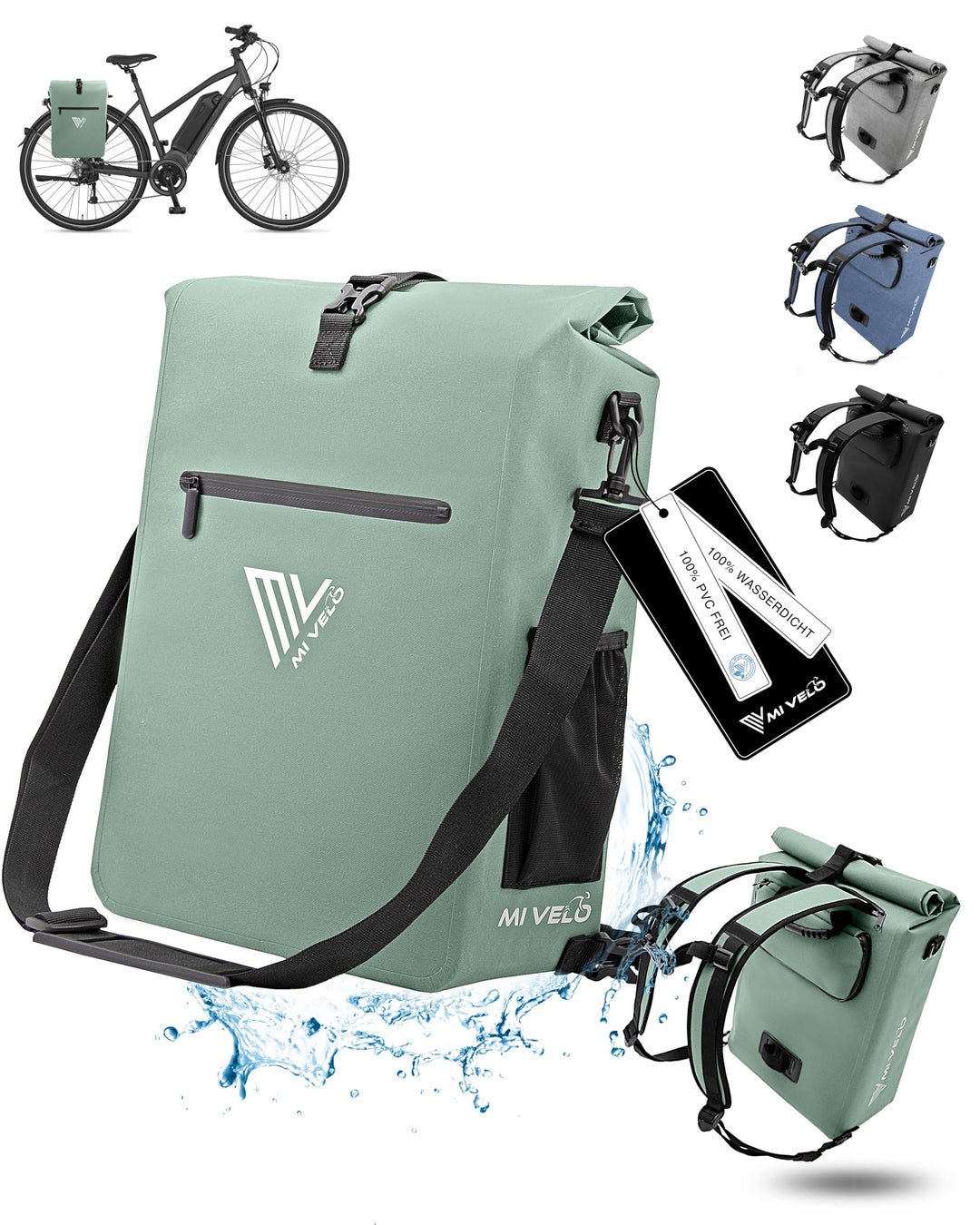 MIVELO Fahrradtasche für Gepäckträger - 3in1 Gepäckträgertasche Rucksack Umhängetasche - 100% wasser