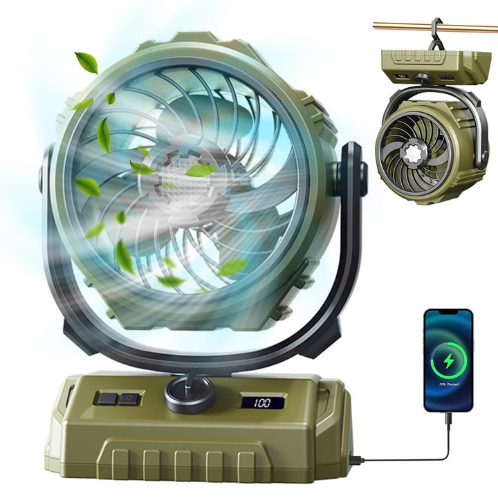 Camping Ventilator, Akku Ventilator mit Fernbedienung/LED Licht/270° Drehung, Tischventilator mit Ha