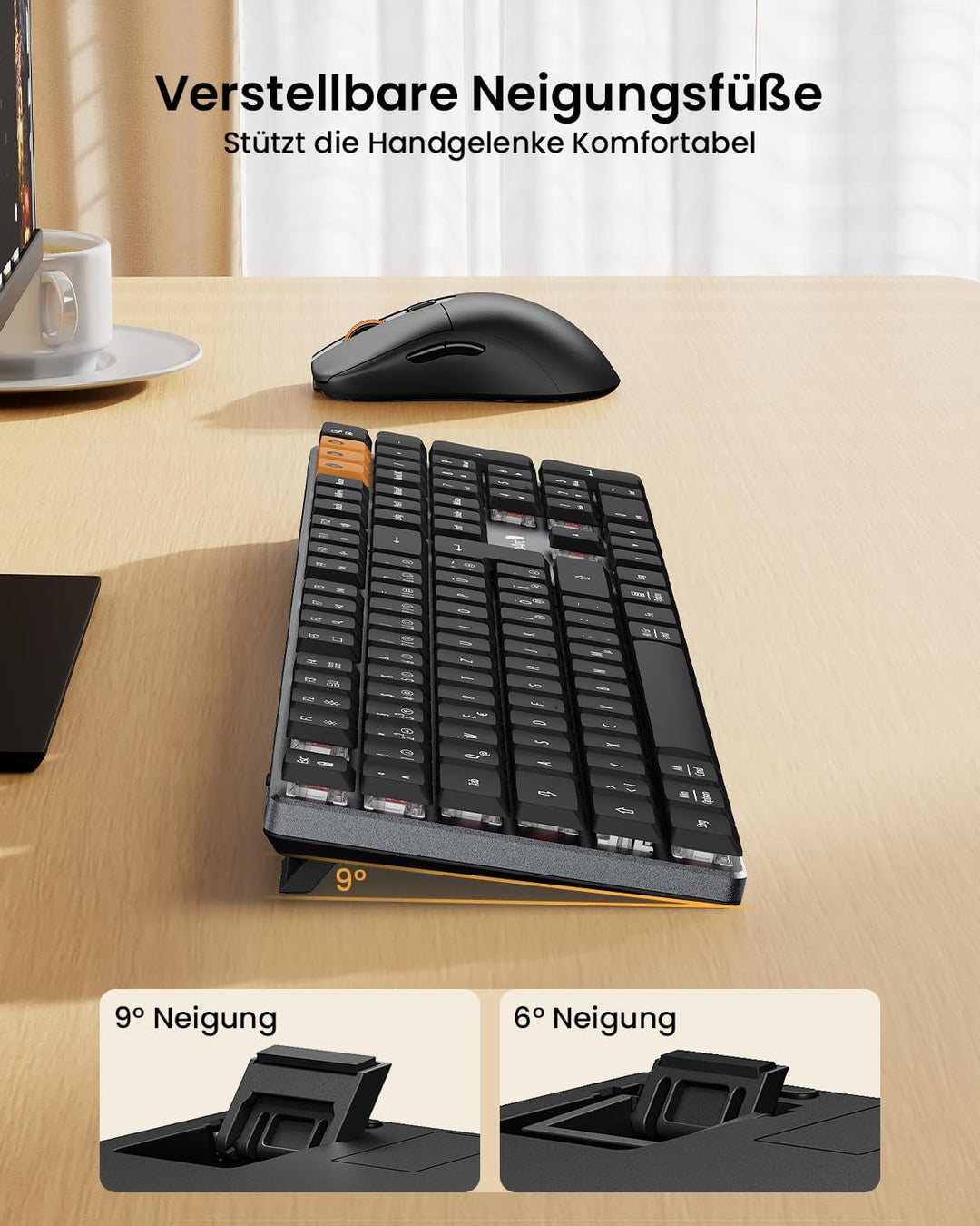 ProtoArc Mechanische Tastatur Maus Set Kabellos, KM310 Full-Size Wiederaufladbare Funktastatur Maus,