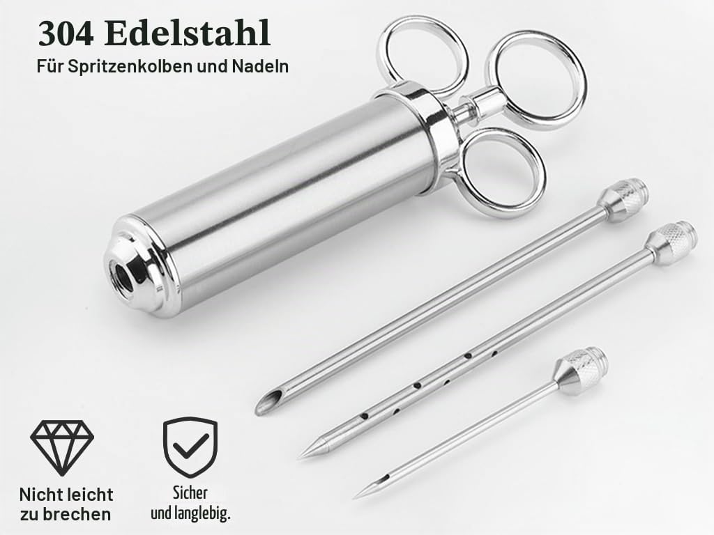 Edelstahl Fleischspritze,Bratenspritze Set,Marinadenspritze 60 ml Gewürzspritze,Spritze für Fleisch-