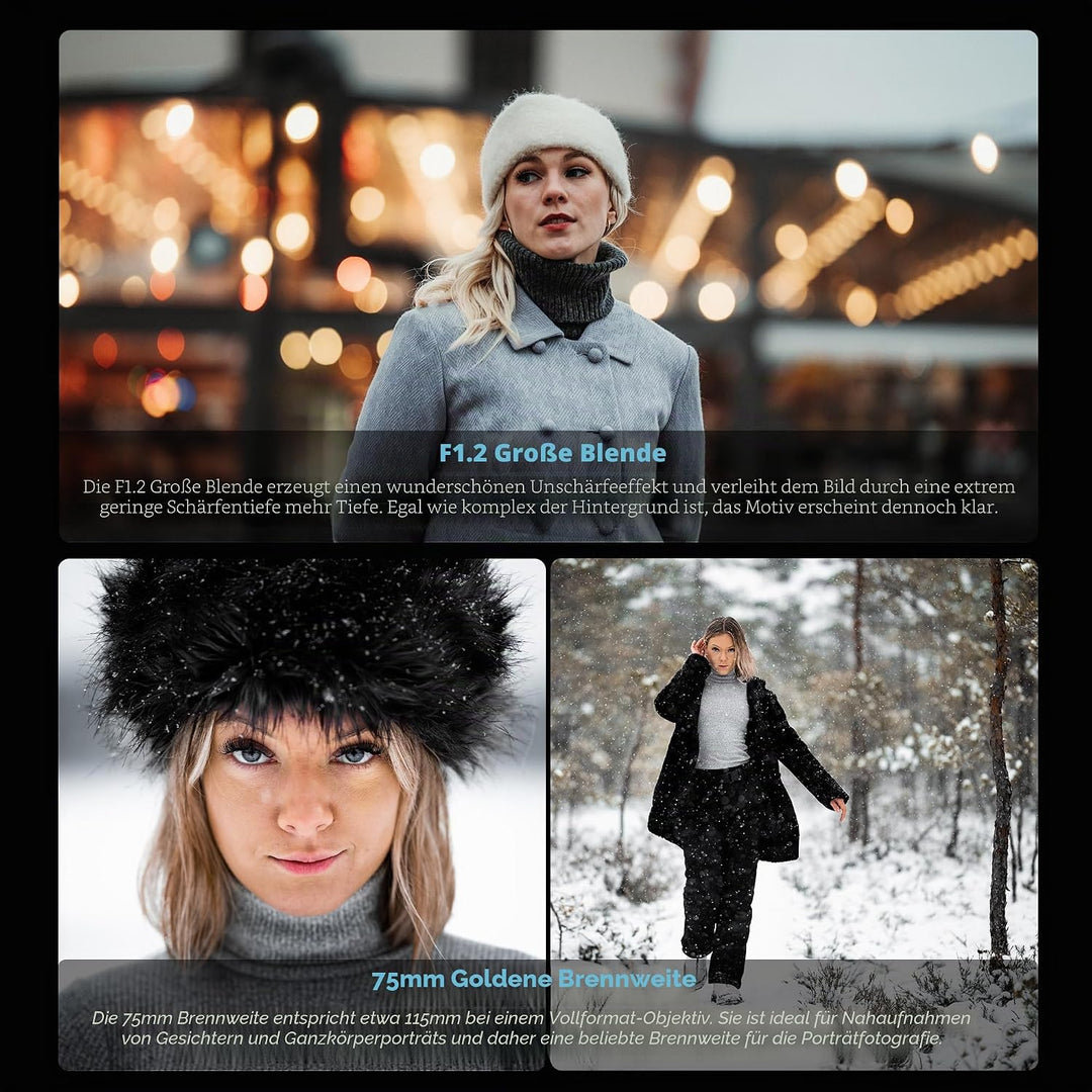 VILTROX 75mm f/1.2 XF-Objektiv für Fuji-X-Mount, F1.2 Weitwinkel-APS-C-Festbrennweitenobjektiv für F